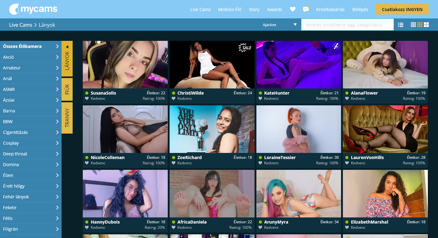 MyCams - Ingyenes élõ szex chat és forró szex kamerák